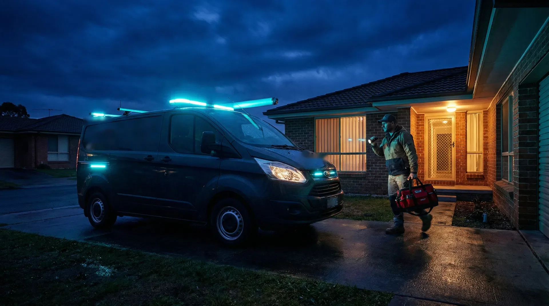 Emergency plumber fixing a burst pipe